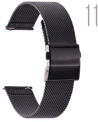 EACHE Uhrenarmband Edelstahl Schwarz Mesh für Herren Schnellverschluss verstellbare Mesh Uhrenarmbänder 18mm für Garmin Vivoactive 4S