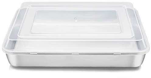 E-far Stainless Steel Baking Pan with Lid, 12⅓ x 9¾ x 2 Inch Rectangle Sheet Cake Pans with Covers Bakeware for Cakes Brownies Casseroles, Non-toxic & Healthy, Heavy Duty & Dishwasher Safe