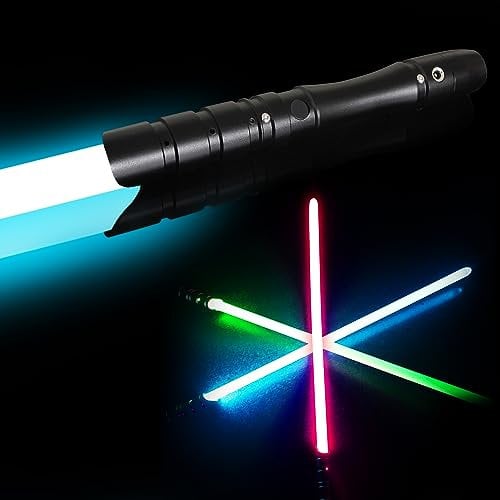 YDD GENIUS Dueling Lightsaber, 16 RGB Colors,Lenght 97cm, 4 Modes&Sounds, Metal Aluminum Hilt Light Saber, Birthday&Xmas Gift for Kids, Adults(Black Hilt)