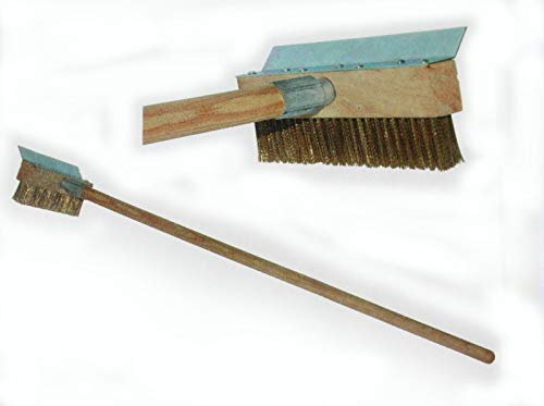 Messingbesen für Steinbackofen Messingbürste Pizzaofen Holzbackofen Pizzaofenschaber Flammkuchenofen 27cm Breit inkl. Stiel ca. 1 Meter Lang