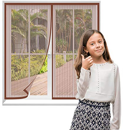 AMCER Zanzariera Magnetica 160x240cm, Tenda Magnetica zanzariera, Facile da Montare Zanzariera A Chiusura Automatica for Corridoi/Porte/Patio - Marrone