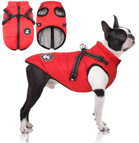 Manteau d'hiver Imperméable pour Chien Chaud avec Harnais, Veste de Chien Imperméable pour Petit Moyen Grands Chiens, Conception de Bandes Réfléchissantes lavables en Machine Anneau en D Durable