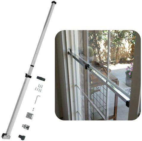 SECURITYMAN Sliding Door Security Bar-Child Proof Sliding Door Lock Bar with Anti Lift Lock - Fits Most Doors & Windows - Adjustable Patio Door Security Bar (18.75- 51.1) Chrome