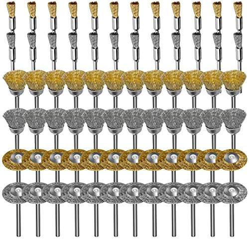 EEEKit 72PCS Wire Wheel Brush Set,Brass Coated Stainless Steel Wire Wheel,Pen Polish Cleaning Brush Kit for Removal Rust Corrosion Paint Polishing Compatible with 1/8inch(3mm) Shank Dremel Rotary Tool