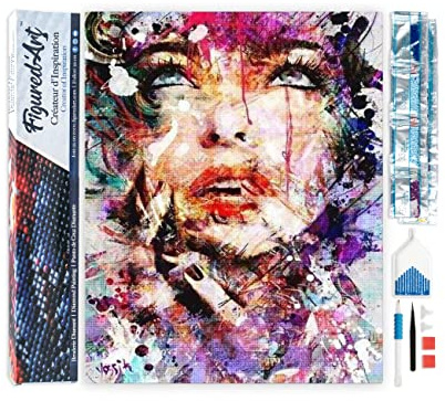 Figured'Art Diamond Painting Kit completo - Cuadro 40x50cm de Pintura de Diamante - Lienzo entero enrollado con diamantes de imitación cuadrados - Cara del diseño de las mujeres - 5D DIY Manualidades