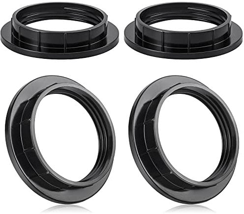 DiCUNO E27 Schraubring für Lampenfassung, hitzebeständige Gewinde Ring für Lampenschirm oder Glasschirm, 39MM, Schwarz Lampenhalter aus Kunststoff, 4er Set