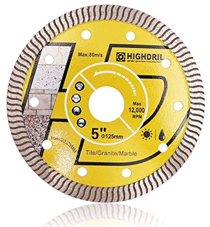HIGHDRIL Diamant Trennscheibe 125mm Super Dünne Schneiden für Beton,Granit,Naturstein,Ziegel,Trockenschnitt
