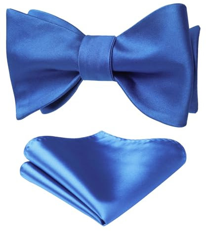 HISDERN Königsblau Fliegen Herren mit Einstecktuch Hochzeit Einfarbig Klassisch Business Fliege Set zum Selbstbinden Verstellbar