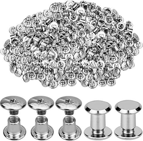 50 Set Borchie a Vite Chicago 5 mm, Vite Acciaio Nichelato, Metallo Tondo Croce Prigioniera Chiodo Rivetto Pulsante per Pelle Album o Libri Rilegatura