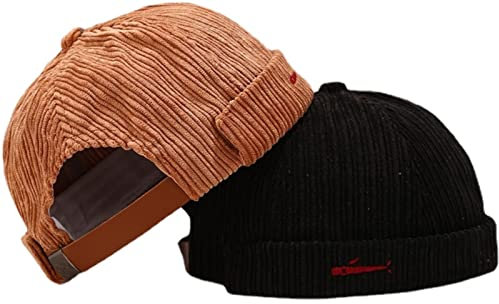 Faringoto Herren Skullies & Beanies Dockermütze Männer Trawler Fisherman Beanie randlose Kappe Rollmanschette Retro Matrosenmütze, Schwarz und Kamel, Einheitsgröße