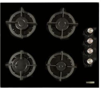 Piano cottura 4 fuochi 60 cm nero vetro con griglie in ghisa gas gpl incasso blocco sicurezza comando valvolato Luxell LX-40TAHDF(CAMLI)