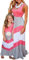 Yming Mutter und Tochter Gestreiftes Kleid Ärmellos Strandkleid Sommer Rundhals Kleid Rose Grau 8-9 Jahre