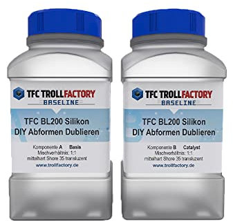 TFC Baseline 200 Silikon Abformsilikon, Shore A 35, Mischungsverhältnis 1:1, transluzent, mittelhart, Kunstharz, Gießen, Basteln, Duplizieren, Heimdekoration 2 x500g