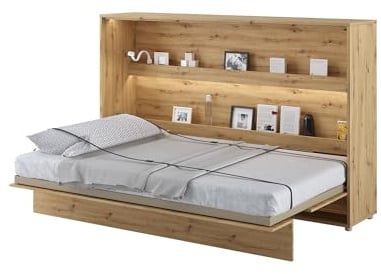 MEBLINI Schrankbett Bed Concept - Wandbett mit Lattenrost - Klappbett mit Schrank - Wandklappbett - Murphy Bed - Bettschrank - BC-05-120x200cm Horizontal - Artisan Eiche