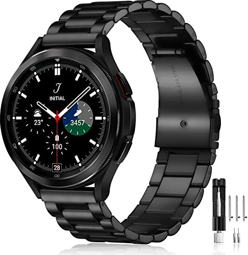 Mastten Uhrenarmband Kompatibel mit Samsung Galaxy Watch 6 5 4 Armband 44mm 40mm/Watch 6/4 Classic 43mm 47mm 42mm 46mm/Watch 5 Pro 45mm, 20mm Edelstahl Metall Band für Galaxy Watch Armband, Schwarz