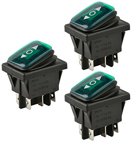 ETOPARS 3 Stück 12V 20A Kippschalter Auto KFZ Wippschalter Grün Beleuchtet Licht EIN/AUS/EIN Verriegelung Schalter Druckschalter Taste Wasserdicht Knopfschalter 6 Polig