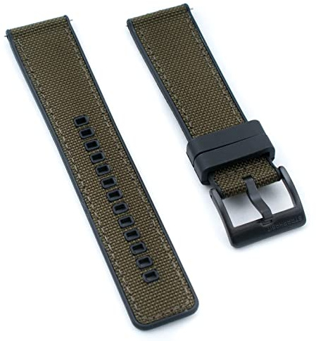 StrapHabit Uhrenarmband aus Segeltuch und FKM-Hybrid-Gummi, 20 mm, 22 mm, Nylon (20 mm, Grün mit schwarzer Schnalle)