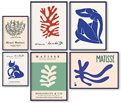 ag.art deco Premium Bilder Wohnzimmer | 6 Matisse Poster Set Vintage Kunstdruck | Wandbilder Schlafzimmer | 4x 30x40cm + 2x A4 ohne Rahmen