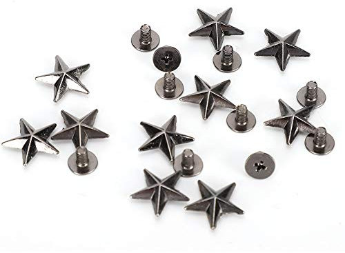 Juego de 50 Remaches de 0.551 in en Forma de Estrella Plateada, Tachuelas de Estrella de Metal y Pinchos para Manualidades de Cuero, Remaches de Ropa para Zapatos, Bolsos, Ropa (Negro plata)