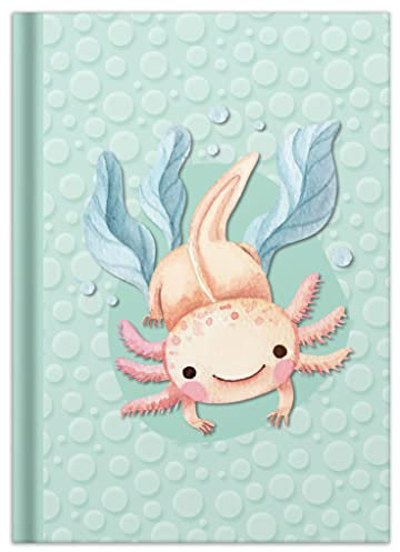RNKVERLAG 46813 - Notizbuch Axolotl DIN A5, kariert, mit 96 Blatt 70 g/m², 1 Stück