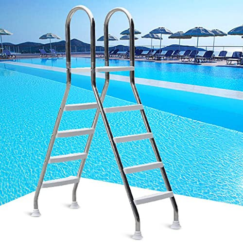 AIBOTY 52 Langlebige 304 Edelstahl oberirdische Schwimmbadleiter mit rutschfesten Schritten, Armschienen und Barriere, 4-stufige Leiter, maximale Tragfähigkeit 500 lb