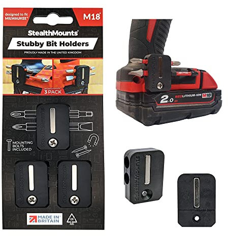 StealthMounts Stubby Bit Holder for Milwaukee M18 | Stubby Magnetic Bit Holder | Drill Bit Organiser | Perfect Bit Holder for Milwaukee M18 Drills and Impacts (2 Pack)