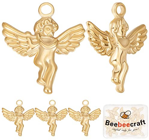 Beebeecraft 1 Box 14 Stück Engel Charms 18K Vergoldeter Edelstahl Engelsflügel Fee Anhänger Charm Für Frauen Halskette Armband Ohrring Basteln Schmuckherstellung