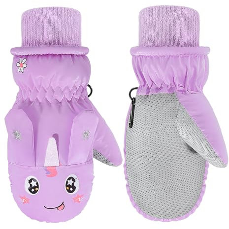 MoKo Kinder-Handschuhe: Winddicht & Wasserdicht, Skihandschuhe für Outdoor-Sports wie Snowboard, für Jungen & Mädchen von 5-10 Jahren, Taro Lila
