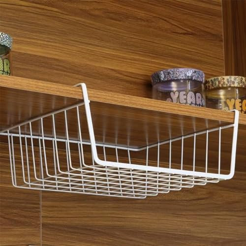 Cesta colgante para armario, cesta para colgar, 2 unidades de estante inferior, cesta colgante de metal, cesta colgante para cocina, despensa, escritorio, estantería, color blanco