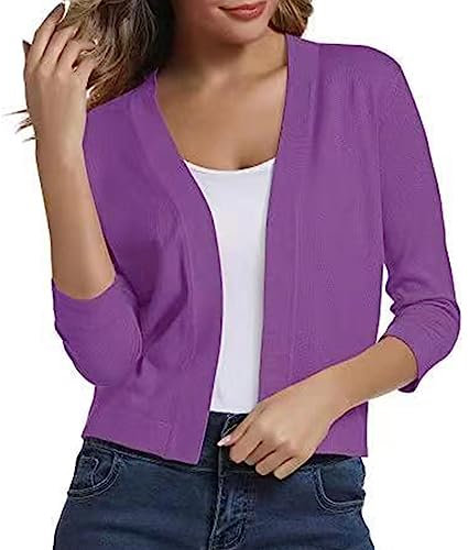 Cardigan da donna tinta unita maglieria elegante semplice versatile cappotto corto cardigan da donna cardigan corto, Viola, XL