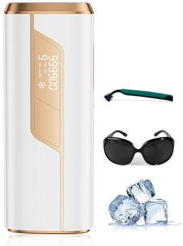 Épilateur Lumière Pulsée IPL de Refroidissement, Épilateur Laser avec 9 Niveaux D'énergie et 999900 Impulsions Lumineuses, Fonctions-HR/SC/RA 2 Modes, Épilation pour Hommes Femmes Visage Jambes