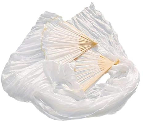 100 % soie Unisexe Chinois Voile Éventail de danse orientale Blanc 180 x 90 cm