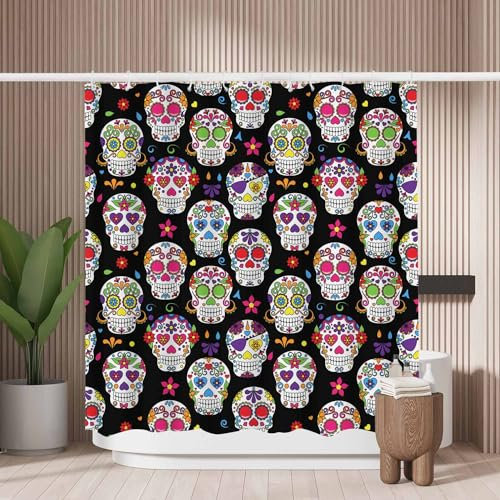 Woutay Shower Curtain Mould Proof Resistant Sugar Skull,Water Repellant Fabric,Polyester,with 12 Plastic Hooks