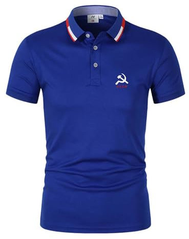 Seroni Weiche Herren-Poloshirts Für CCCP Rugby Bequeme T-Shirts Weicher Druck Activewear Knöpfe Einfarbig Halbe Ärmel Feuchtigkeitsableitend T-Shirt Oberteil-Blue||XS