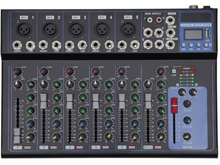 Digitaler Bluetooth Audio Mixer, Musik Karneval Dj Mixing VerstäRker Live Studio, 7-Kanal-Eingang Connection Sound Mischpult Konsole Mischkonsole Funktion Praktisch Aufnahme