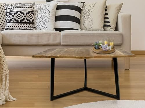 Amago home Beistelltisch 56x47cm nachhaltig Wohnzimmer Tisch Couchtisch Nizza Metallgestell Farbe schwarz matt - Tabacco