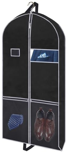 Black Suit Bag 110*60*10 CM with Clear Window, Garment Bag for Travel, Anti-Dust Suit Protector, Full Zipper Storage Bag, Perfect for Coat, Jacket, Sweater