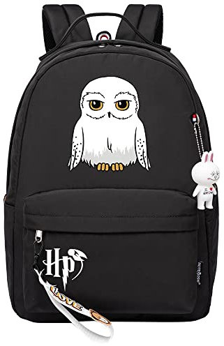 Niedliche weiße Eule Hedwig Rucksack Harry Magic Schultasche Damen Jugend Kinder Reiserucksack Schwarz