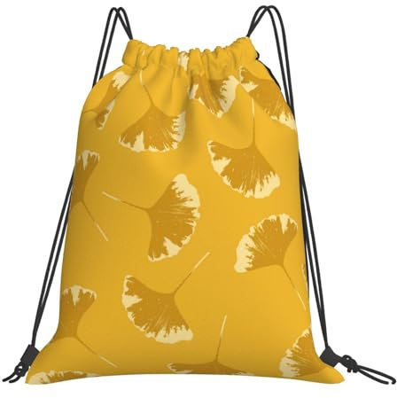 Ginkgoblätter Blumen auf gelbem Ocker, Rucksack mit Kordelzug, Unisex, Einkaufstasche, Sporttasche, lässiger Tagesrucksack, Sackpack mit Kordelzug