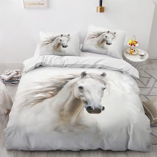 Generisch Pferde Geschenk - Pferde Bettwäsche 155x220 Sommer, Western Bettbezug 155x220 3teilig mit 2 Kissenbezug 80x80, Weiche Mikrofaser Sommerbettwäsche mit Reißverschluss