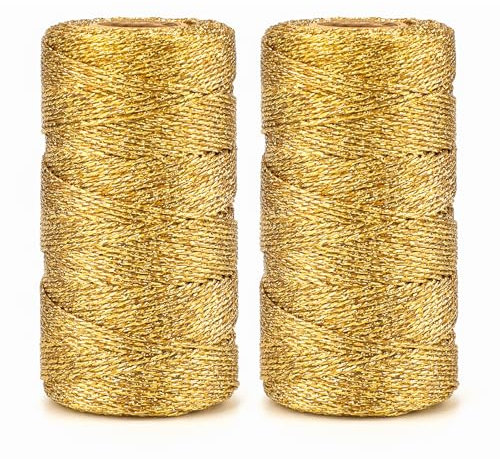 KINGLAKE 200M Kordel Gold 1.5MM,Garn Gold,Schnur Goldene,DIY Bastelschnur,Kordelband Unelastisch Zum Basteln,Hochzeitsdekoration,Weihnachtsdekoration oder Verpacken