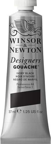 Winsor & Newton 8840586 Designer Gouache - Elfenbeinschwarz, 37ml Tube - matte Gouachefarben, Ideal für Gouachemalerei, Brillante, lichtechte Gouache Farben mit großer Deckkraft