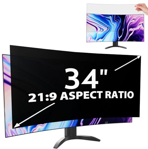 Peslv Computer Privacy Screen 34 Inch for 21:9 Curved Monitor, Removable 34inch Anti Blue Light Anti Glare Monitor Privacy Filter Shield