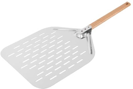 Qinlenyan Pala para pizza de 42 cm de largo, mango de madera, acero inoxidable, con superficie grande de 30,5 cm, resistente a altas temperaturas, color plateado