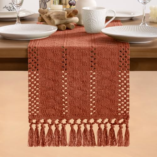 MLMW Boho-Couch-Tischläufer, 91,4 cm, rustikal, Terrakotta, kleiner Couchtischläufer, Makramee, gewebter Mittelpunkt für Frühling, Wohnzimmer, Esszimmer, Schlafzimmer, Heimdekoration