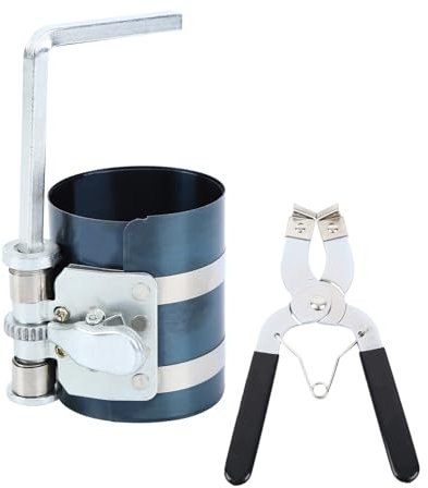 H-YEEU Kolbenringspannband Kolbenring Spannband Kolben Einbau Werkzeug Kolbenspanner Schraubenschlüssel 53-150mm mit Kolbenringzange Werkzeug