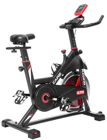 CARE FITNESS - Biking- Racing 470-475 – Pedale mit Wellenschliff – bequem und leise – Sattel und Lenker von Triathlon, verstellbar