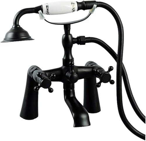 SnamicE Robinet de Baignoire rétro avec douchette à Main Robinets de Baignoire montés sur Le Pont en Laiton avec Ensemble de Douche de Salle de Bain à Double poignée pour Baignoire,