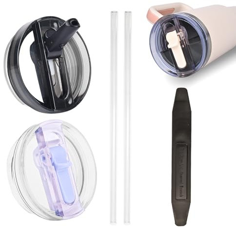 2PCS Lid for Stanley Protour, 40oz Tumbler Detachable Flip Straw Lid for Stanley Cup, Compatible with Stanle (Black * Light purple)