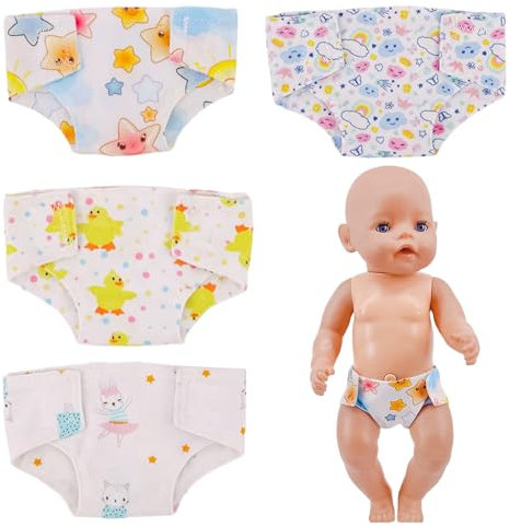 4 Stück Windeln Barby Born,Puppenwindeln 43 cm,Puppen Windeln,Wiederverwendbar Puppen Windel,Windeln Puppe,Puppen,Puppenwindeln Stoff,mit Klettverschluss (Mehrfarbig)